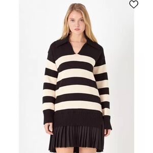 English Factory Women's Mixed Media Stripe Pleated Mini Dress